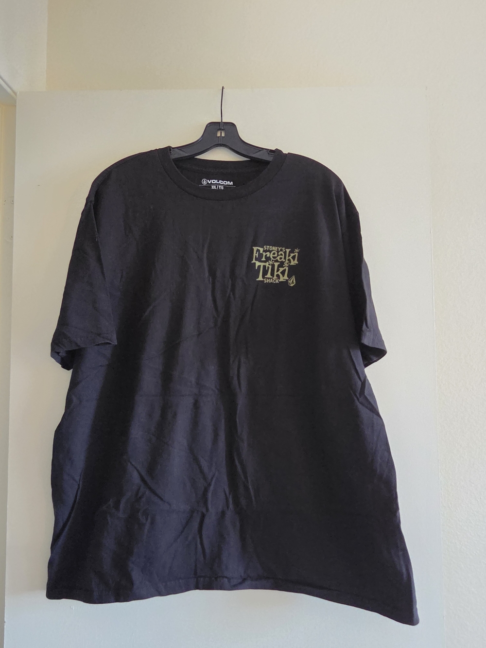 Volcom Men’s Black Short-Sleeve Tee with Yellow Freaky Tiki Chest Graphic